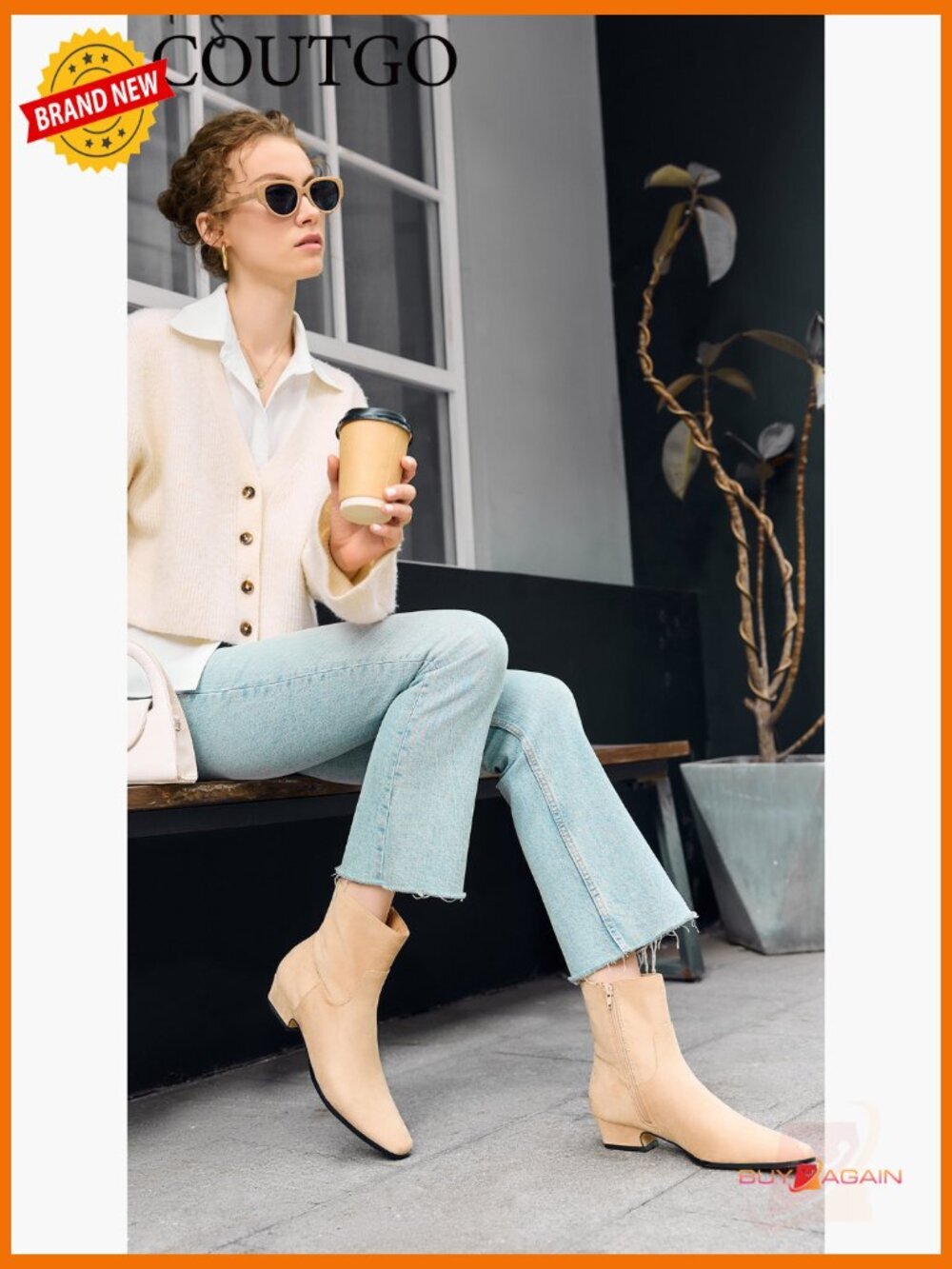 Leather Ankle Boots Square Toe Chunky Heel Side Zipper Dressy Fall Shoes - Picture 6 of 6